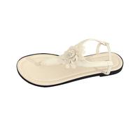 Women's Floral Knot Sandals Summer Lightweight Ankle Strap Flat Shoes Non-Slip Outdoor Open Toe Comfortable Butterfly Sliders Soft Comfortable Memory Foam Trekking Hiking Shoe Beige