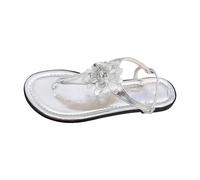 Women's Floral Knot Sandals Summer Lightweight Ankle Strap Flat Shoes Non-Slip Outdoor Open Toe Comfortable Butterfly Sliders Soft Comfortable Memory Foam Trekking Hiking Shoe Silver
