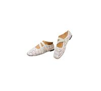 Women's Floral Lace Ballet Flats Embroidered Mesh Square Toe Slip On with Stretch Strap, Wide Width Boho Ballerina Shoes, Casual Chic Comfortable Lightweight Breathable Summer Mary Janes Beige