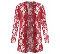 Womens Floral Lace Open Cardigan Ladies Long Sleeve Waterfall Top Open Front Cardigan Plus Size 14-28 (Wine UK 26-28)
