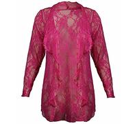 Womens Floral Lace Open Cardigan Ladies Long Sleeve Waterfall Top Open Front Cardigan Plus Size 14-28 (Cerise UK 14)