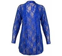 Womens Floral Lace Open Cardigan Ladies Long Sleeve Waterfall Top Open Front Cardigan Plus Size 14-28 (Royal Blue UK 16)