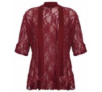 Womens Floral Lace Short Turn Up Cuff Sleeve Ladies Waterfall Front Open Cardigan Top Plus Size Burgundy Size 14