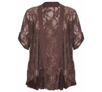 Womens Floral Lace Short Turn Up Cuff Sleeve Ladies Waterfall Front Open Cardigan Top Plus Size Mocha Size 20