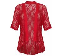 Purple Hanger Women's Cardigan Top Waterfall Front Floral Lace Turn-up Cuff Sleeve Plus Size Red 20