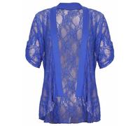 Womens Floral Lace Short Turn Up Cuff Sleeve Ladies Waterfall Front Open Cardigan Top Plus Size Royal Blue Size 18