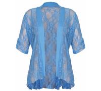 Womens Floral Lace Short Turn Up Cuff Sleeve Ladies Waterfall Front Open Cardigan Top Plus Size Turquoise Size 18