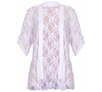 Womens Floral Lace Short Turn Up Cuff Sleeve Ladies Waterfall Front Open Cardigan Top Plus Size White Size 22 - 24