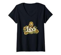 Women's Floral Leo Zodiac Lion V-Neck T-Shirt