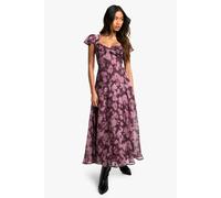 Womens Floral Long Sleeve Twist Front Midaxi Dress - Purple - 16, Purple