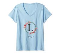 Womens Floral Luna Name Flower Personalized Name Luna V-Neck T-Shirt