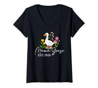 Women's Floral Mama Goose Est. 2026 New Mom Mama Mother's Day V-Neck T-Shirt