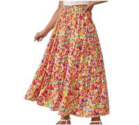 Women's Floral Maxi Skirt Pleated High Waist Skirt A Line Swing Skirt Ladies Ditsy Floral Print Skirt Summer Elegant Casual Midi Skirt Boho Skirt Stretchy Slim Fit Skirt Jersey Skirt Sale Holiday