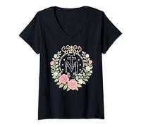 Womens Floral Miraculous Medal Marian Catholic Devotion V-Neck T-Shirt