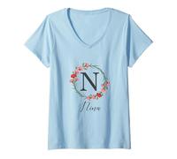 Womens Floral Nina Name Flower Personalized Name Nina V-Neck T-Shirt