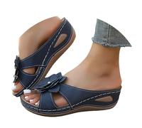 Women's Floral Orthopaedic Wedge Dress Sandals Casual Comfort Open-Toe Leather Platform Sandals with Arch Support Summer Versatile Boho Beach Slip On Peep Toe Open Back Mule Slippers