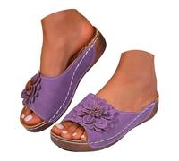 Women's Floral Orthopaedic Wedge Dress Sandals Casual Comfort Open-Toe Leather Platform Sandals with Arch Support Summer Versatile Boho Beach Slip On Peep Toe Open Back Mule Slippers