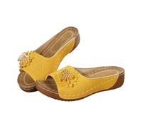 Women's Floral Orthopaedic Wedge Dress Sandals Casual Comfort Open-Toe Leather Platform Sandals with Arch Support Summer Versatile Boho Beach Slip On Peep Toe Open Back Mule Slippers