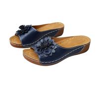 Women's Floral Orthopaedic Wedge Dress Sandals Casual Comfort Open-Toe Leather Platform Sandals with Arch Support Summer Versatile Boho Beach Slip On Peep Toe Open Back Mule Slippers