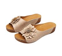 Women's Floral Orthopaedic Wedge Dress Sandals Casual Comfort Open-Toe Leather Platform Sandals with Arch Support Summer Versatile Boho Beach Slip On Peep Toe Open Back Mule Slippers