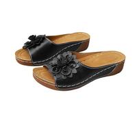 Women's Floral Orthopaedic Wedge Dress Sandals Casual Comfort Open-Toe Leather Platform Sandals with Arch Support Summer Versatile Boho Beach Slip On Peep Toe Open Back Mule Slippers