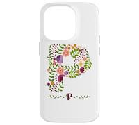 WOMENS FLORAL P INITIAL WATERCOLOR BOTANICAL FLOWER LETTER Case for iPhone 14 Pro