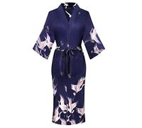 Women's Floral/Patterned Silky Kimono Robes Long Satin Bathrobes Sleepwear Loungewear, Style 10, Large