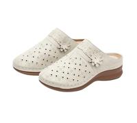 Women's Floral Perforated Mules Comfort Slip On Clogs Summer Casual Walking Shoes Lightweight Wedge Slides Breathable Closed Toe Outdoor Footwear White