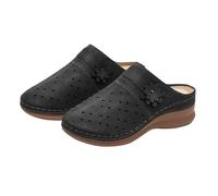 Women's Floral Perforated Mules Comfort Slip On Clogs Summer Casual Walking Shoes Lightweight Wedge Slides Breathable Closed Toe Outdoor Footwear Black