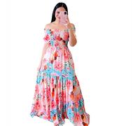 Women's Floral Print Beach Long Dress One-word Shoulder Evening Dress Off Shoulder Bridesmaid Cocktail Party Maxi Dress