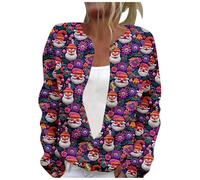 Women's Floral Print Long Sleeve V-Neck Sweaters Christmas Cozy Lightweight Cardigans Personalised Christmas Casual Knitted Sweater Printed Cardigan Warm Outfit Clothing (Purple-F, XXXXXL)