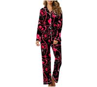 Women's Floral Print Pajama Set Cozy Button Down Long Sleeve Loungewear for Valentine's Day Spring Home Wear Ladies Winter Pyjamas Boyfriend Women Woman Tracksuit Pjs Size 14/16