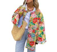 Women's Floral Print Quilted Jacket Button Jacket Lightweight Vintage Boho Print Patchwork Embroidered Jacket Outerwear Fall Winter Coat (Color : A10, Size : L)