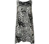 Women's Floral Print Sequined Sleeveless Hanky Hem Flared Top Plus Size Shirt Ladies Summer Wear Lightweight Scoop Neck Hanky Hem Swing Vest Top (Black and White, UK 22-24)