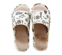 Women'S Floral Print Slippers, Ladies' Summer Open-Toe House Slippers, Breathable Cotton Slippers, Soft Indoor Slide Sandals, Anti-Slip Home Footwear, Lightweight Fabric Slippers,Casual Home Shoes
