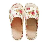 Women'S Floral Print Slippers, Ladies' Summer Open-Toe House Slippers, Breathable Cotton Slippers, Soft Indoor Slide Sandals, Anti-Slip Home Footwear, Lightweight Fabric Slippers,Casual Home Shoes