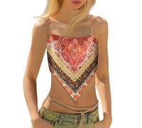 Women's Floral Print Strappy Neck Casual Boho Summer Sleeveless Camisole Tops for Daily Wear, red, L