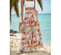 Women's Floral Print Wide Leg Pants High Waist Flowy Trousers with Pockets Summer Beach Vacation Casual Pants