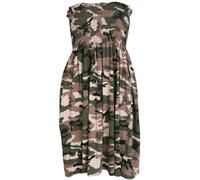 Womens Floral Printed Bandeau Sheering Short Dress Strapless Boob Tube Top, Ladies Casual Elasticated Gather Bust Summer Mini Beach Cover Up Boobtube Tops UK Plus Size 8-22, Camo-16-18