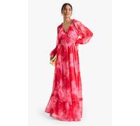 Womens Floral Printed Dobby Long Sleeve Maxi Dress - White - 8, White