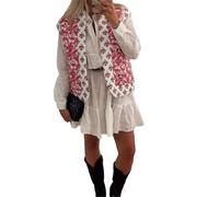 Women's Floral Quilted Waistcoat Fashion Floral Print Sleeveless Pathwork Open Front Puffer Jacket Winter Padded Vest Tank Tops Gilets (Pink, L)