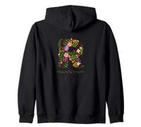 WOMENS FLORAL R INITIAL WATERCOLOR BOTANICAL FLOWER LETTER Zip Hoodie