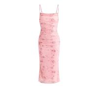 Women's Floral Ruched Bodycon Sexk Elegant Midi Dress Mesh Sleeveless Fishtail Cami Dresses