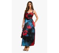 Womens Floral Satin Corset Midaxi Dress - Black - 10, Black