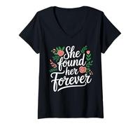 Women's Floral She Found Her Forever Bridal Engagement Announcement V-Neck T-Shirt
