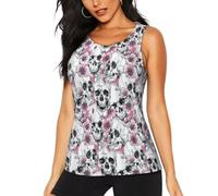 Women's Floral Skull Print Quick Drying Fitness Tank Top,Breathable Sleeveless Workout Vest Black