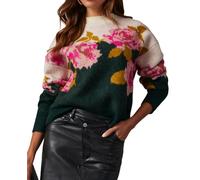 Women's Floral Sweater Long Sleeve Crewneck Drop Shoulder Pattern Knit Pullover Sweater, Hunter Green, L