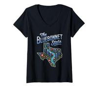 Womens Floral Texas Map The Bluebonnet State TX US States Texan V-Neck T-Shirt