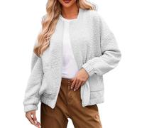 Women's Floral Textured Jacket Long Sleeve Round Neck Solid Color Zip-Up Coat Fashion Casual Winter Outerwear