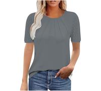 Womens Floral Tops My Order Casual Crew Neck Pleated Tops Vintage Tunic Top Classic-Fit Short Sleeve T-Shirts Ladies Blouse Oversized T Shirts for Women Summer Top Dressy Blouses Daily Wear